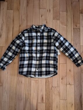 Boys Size 10/12 Brand New The Children's Place Black and White Plaid Shacket